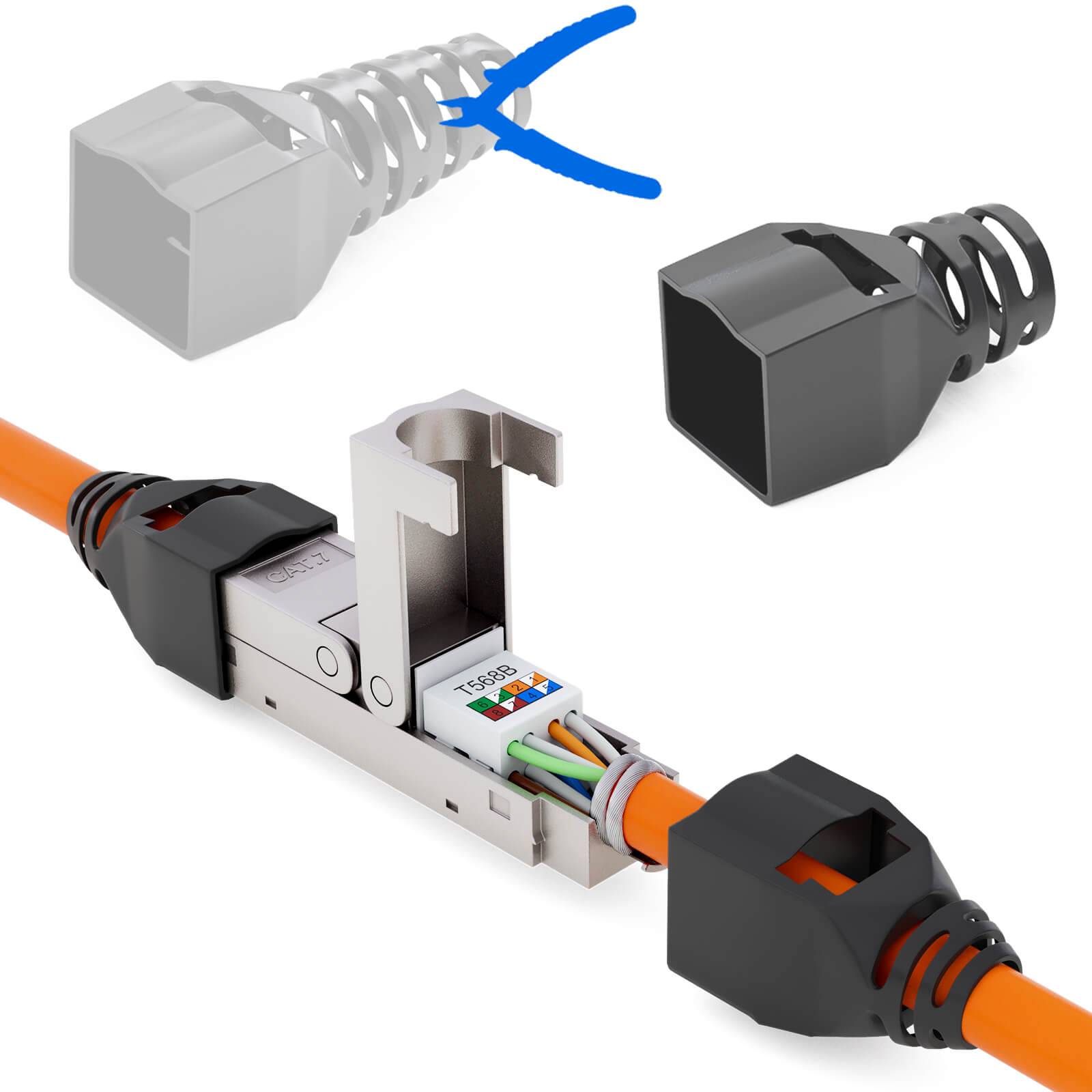 hb-digital Netzwerkkabel Verbinder CAT 7 mit Knickschutztülle LSA werkzeuglos-4