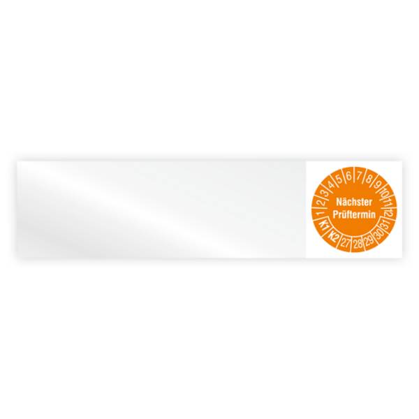 Prüfplakette, Nächster Prüftermin K1/K2, Jahr 2027, Vinylfolie, 100 x 25 mm, Heft