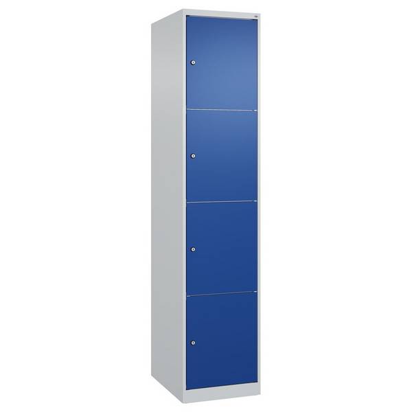 C+P Schließfachschrank Classic PLUS bodenstehend, 4 Fächer, 1850x400x500mm lichtgrau/enzianblau