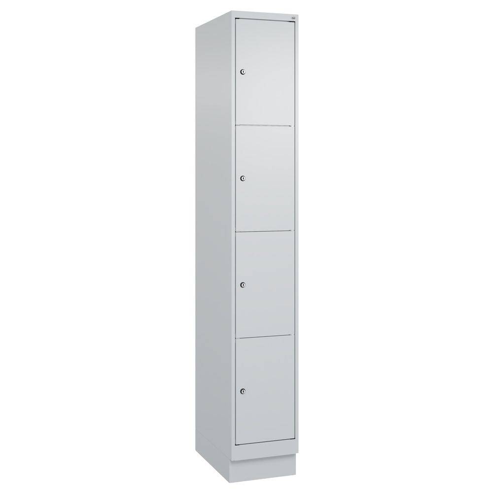 C+P Schließfachschrank Classic PLUS auf Sockel, 4 Fächer, 1950x300x500mm lichtgrau