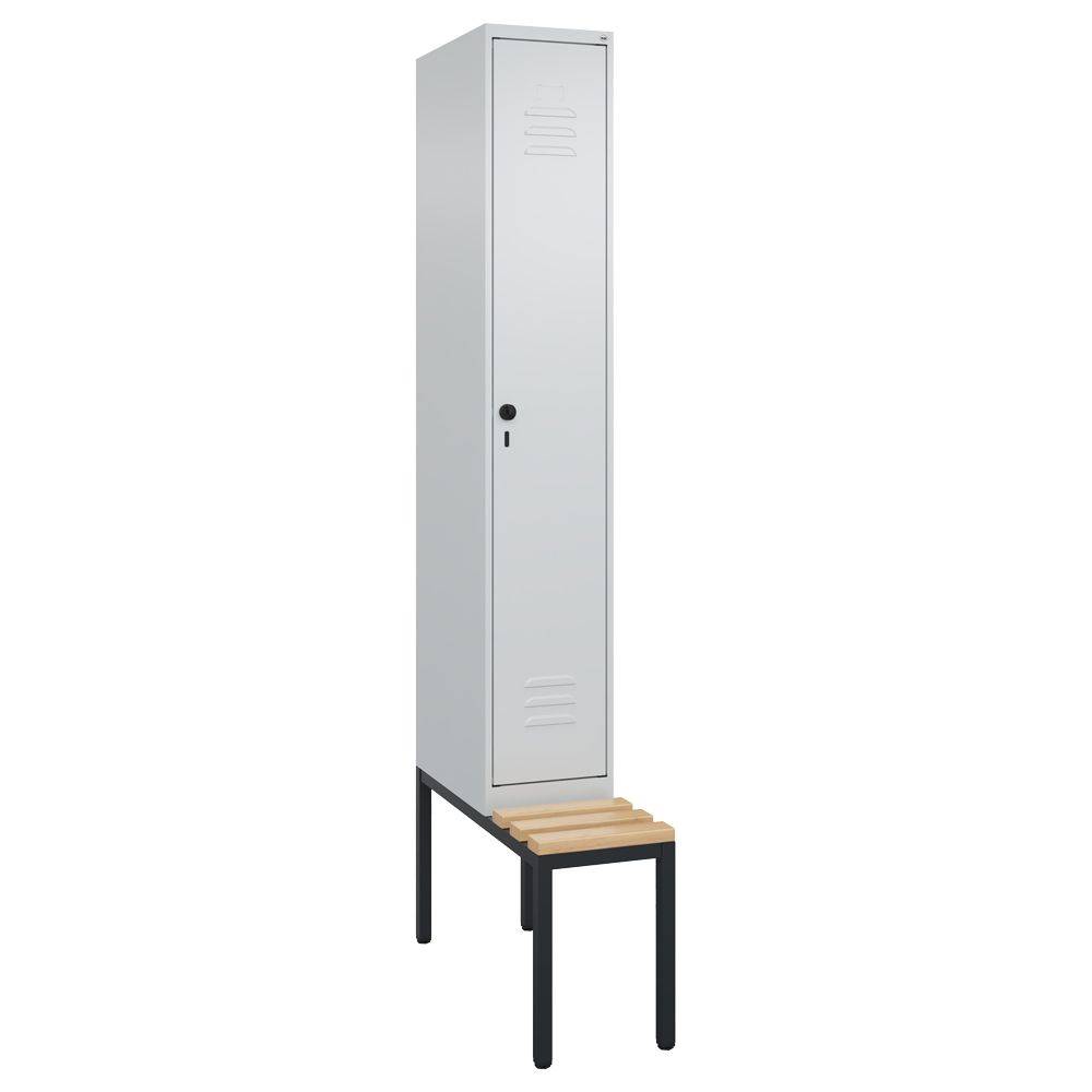 C+P Umkleidespind Classic PLUS mit Sitzbank, 1 Abteil, 2120x300x815mm, lichtgrau