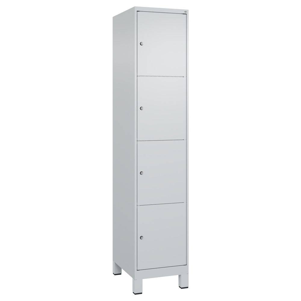 C+P Schließfachschrank Classic PLUS auf Füßen, 4 Fächer, 1950x400x500mm lichtgrau