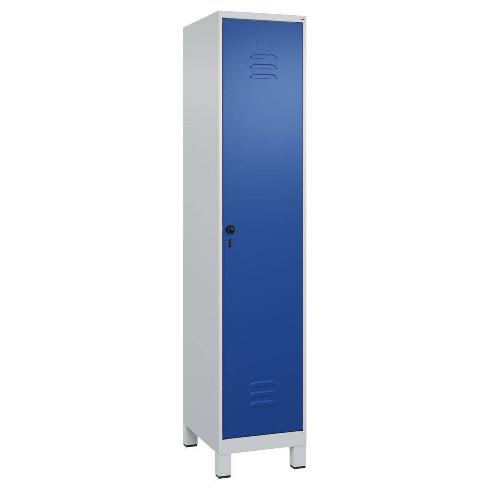 C+P Umkleidespind Classic PLUS auf Füßen, 1 Abteil, 1950x400x500mm, lichtgrau/enzianblau