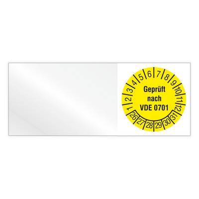 Kabelprüfplakette, Geprüft nach VDE 0701, Jahr 2026 - 2031, Vinylfolie, 50 x 20 mm, Heft-0