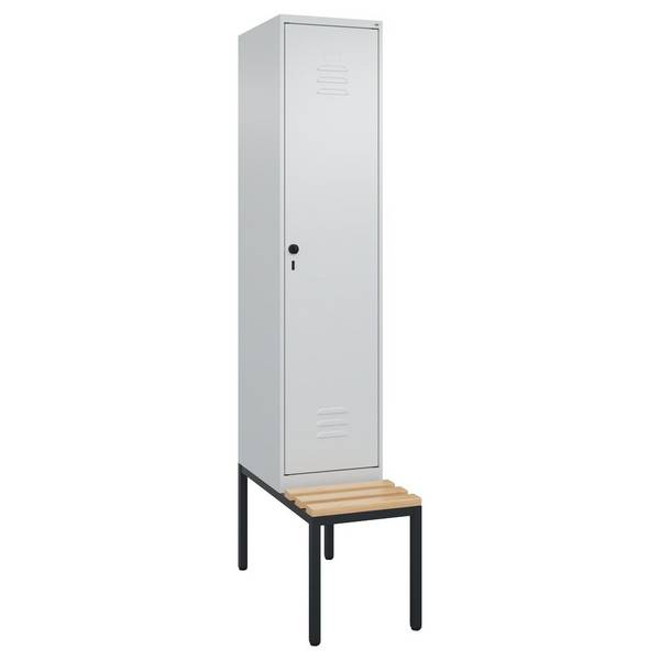 C+P Umkleidespind Classic PLUS mit Sitzbank, 1 Abteil, 2120x400x815mm, lichtgrau