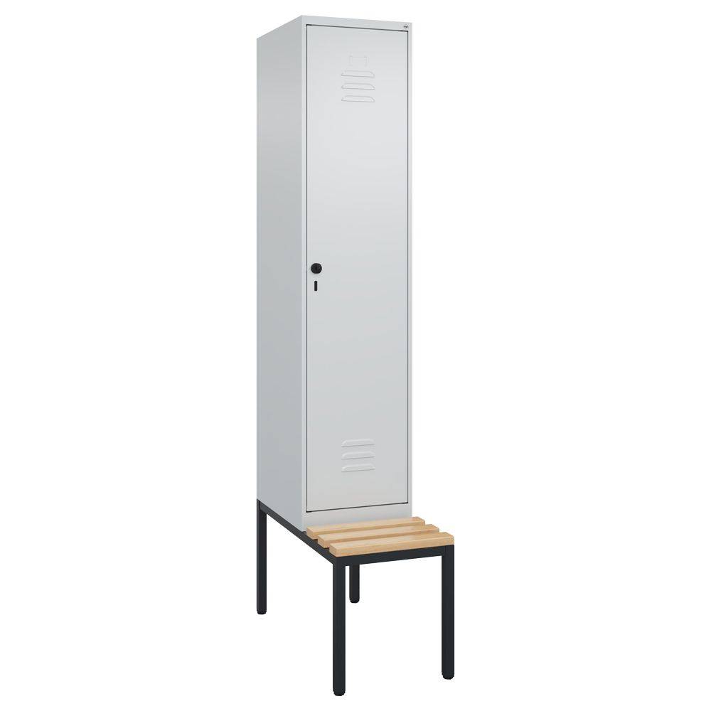 C+P Umkleidespind Classic PLUS mit Sitzbank, 1 Abteil, 2120x400x815mm, lichtgrau