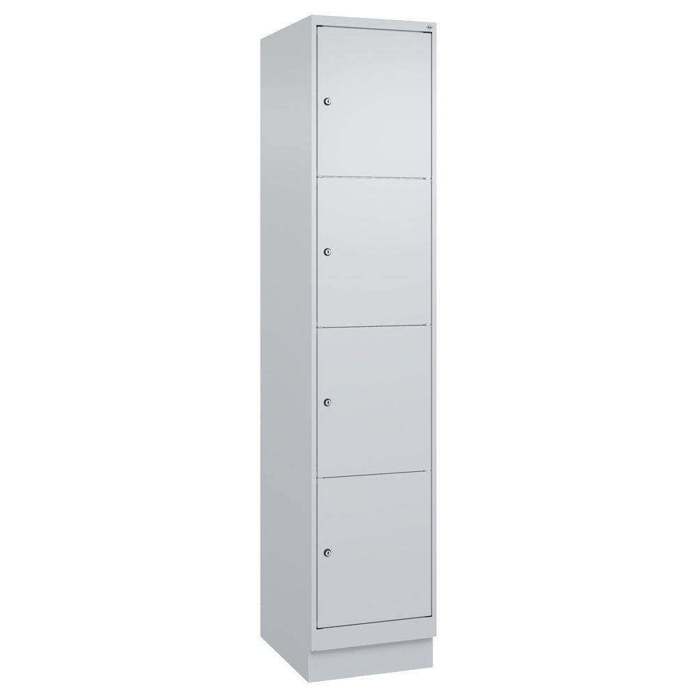 C+P Schließfachschrank Classic PLUS auf Sockel, 4 Fächer, 1950x400x500mm lichtgrau