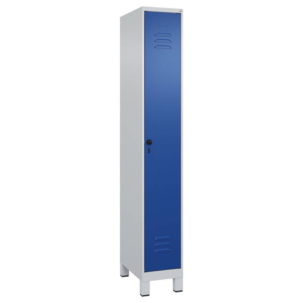C+P Umkleidespind Classic PLUS auf Füßen, 1 Abteil, 1950x300x500mm, lichtgrau/enzianblau