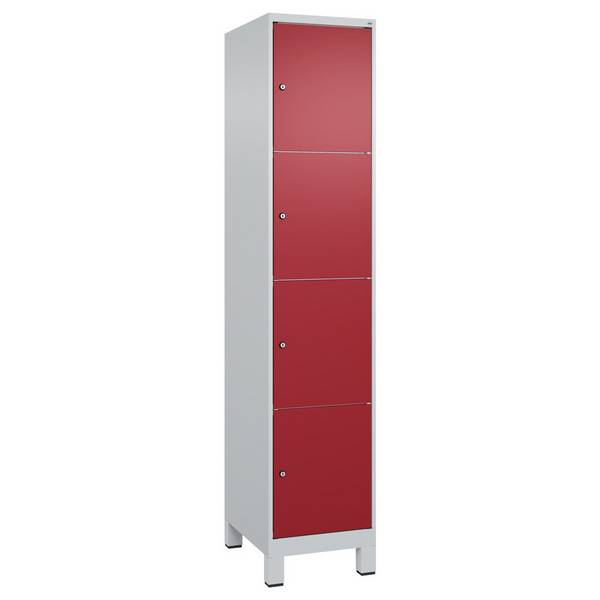 C+P Schließfachschrank Classic PLUS auf Füßen, 4 Fächer, 1950x400x500mm lichtgrau/rubinrot