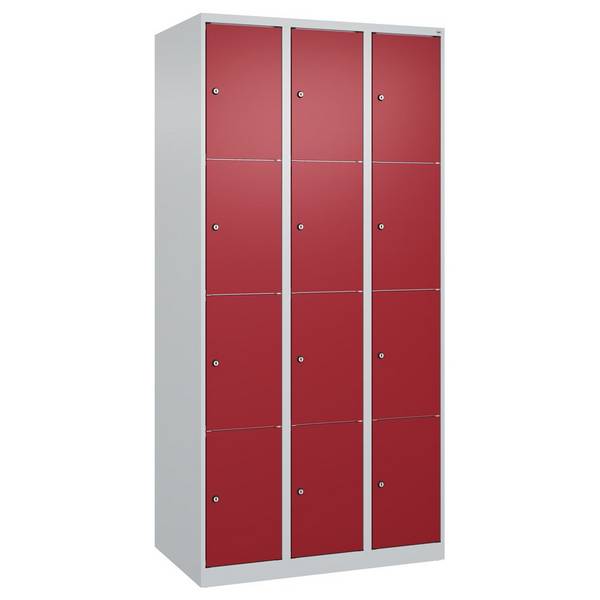 C+P Schließfachschrank Classic PLUS bodenstehend, 12 Fächer, 1850x900x500mm lichtgrau/rubinrot