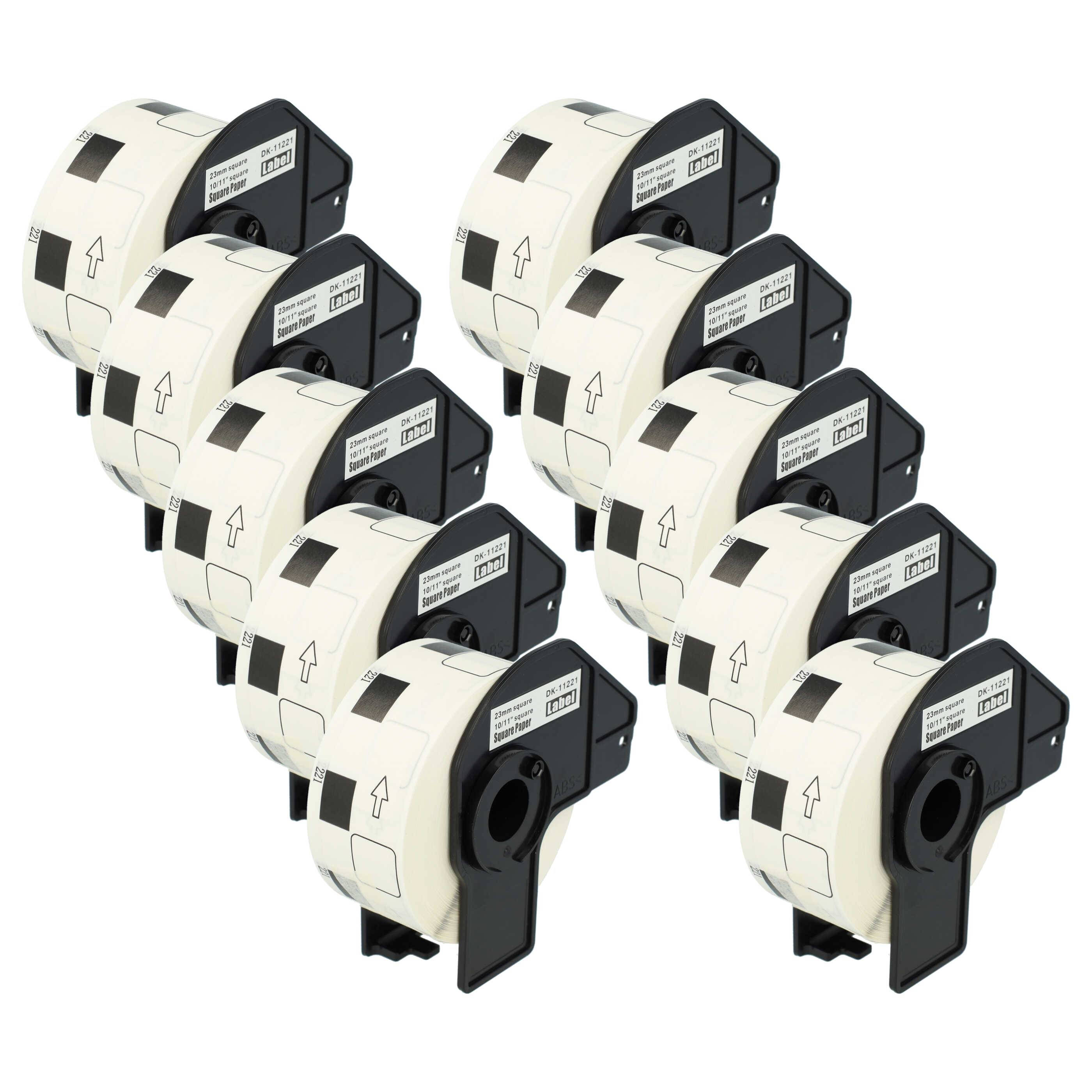 vhbw 10x Etiketten-Rolle mit Halter 23mm x 23mm (1000 Etiketten) kompatibel mit Brother PT QL1060N Etiketten-Drucker --0