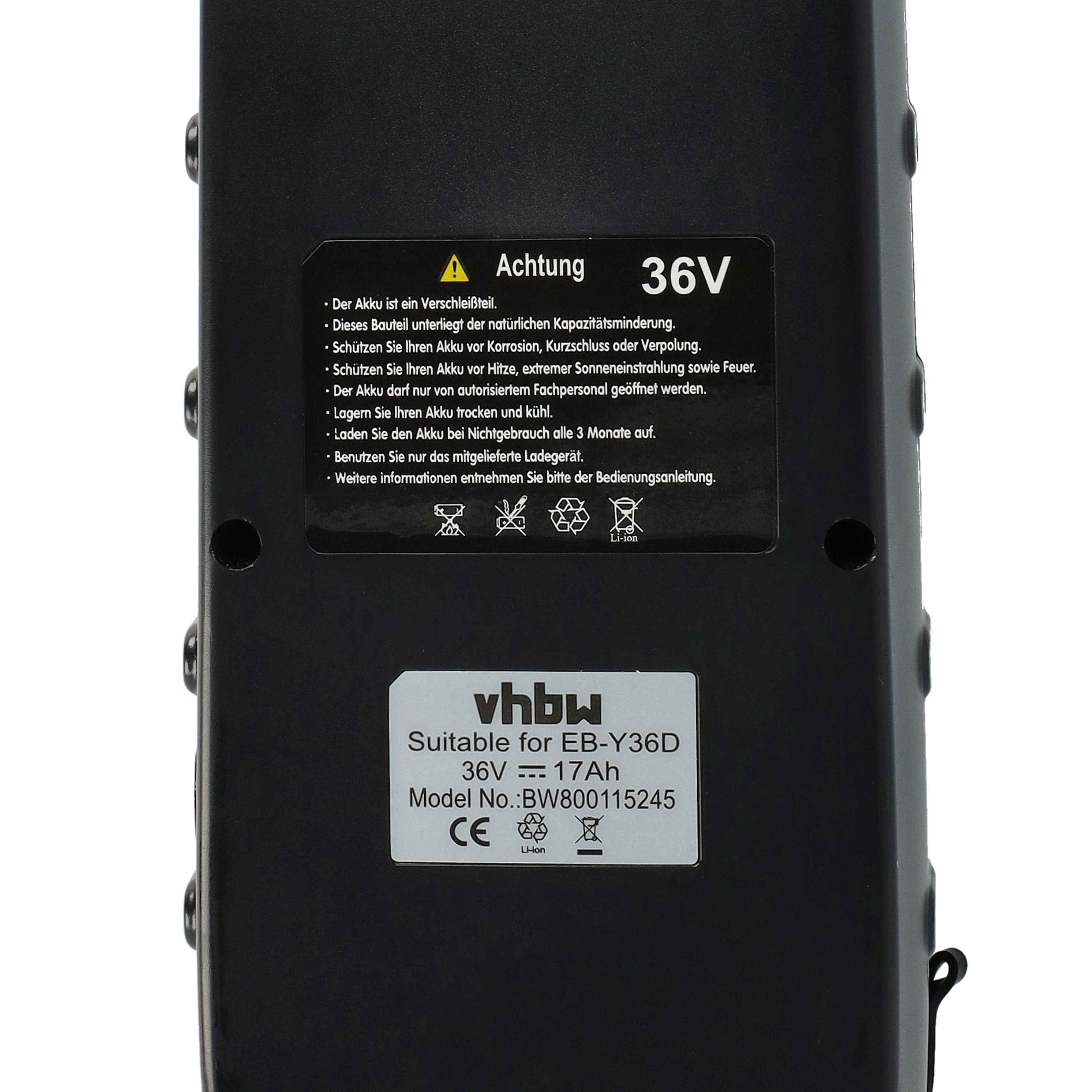 vhbw Akku kompatibel mit Haibike Sduro Trekking 4.0 | Trekking (S) 8.0, Trekking 2.0, Trekking 5.0 E-Bike (17 Ah, 36 V-3