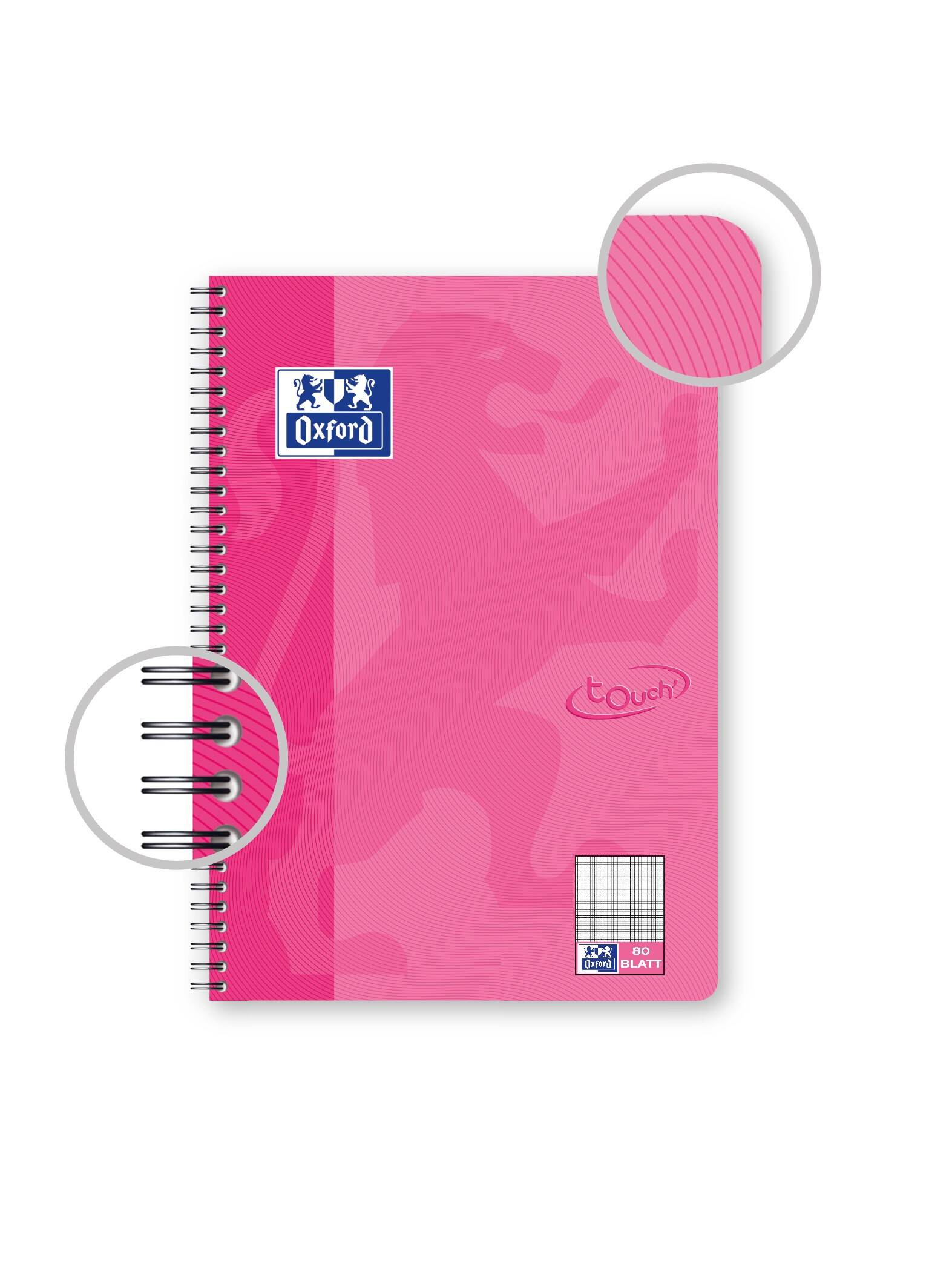 Oxford Collegeblock Touch DIN B5 kariert 90g/m² rosa 80 Bl. · DIN B5 · kariert-0