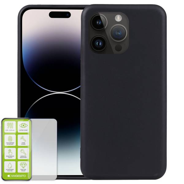 Für Apple iPhone 15 Pro Max Silikon TPU Case Schwarz 0,26 H9 Glas Handy Hülle Schutz