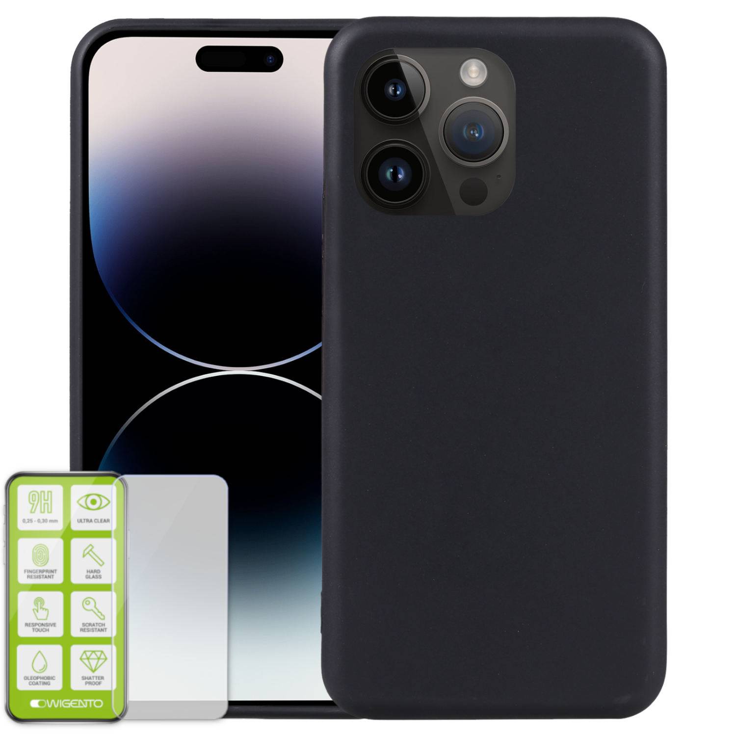 Für Apple iPhone 15 Pro Max Silikon TPU Case Schwarz 0,26 H9 Glas Handy Hülle Schutz-0