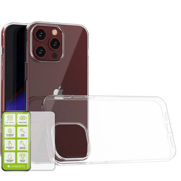 Für Apple iPhone 15 Pro Max Silikon TPU Transparent 0,26 H9 Glas Handy Hülle