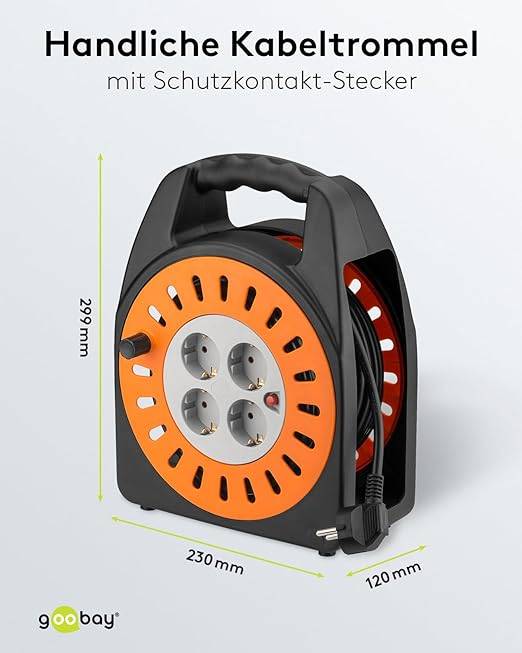 Goobay 71355 Kabeltrommel Kabelbox 4fach Steckdose IP20 Kabelrolle Kabelaufwickler Innenbereich Verlängerungskabel 25m-2