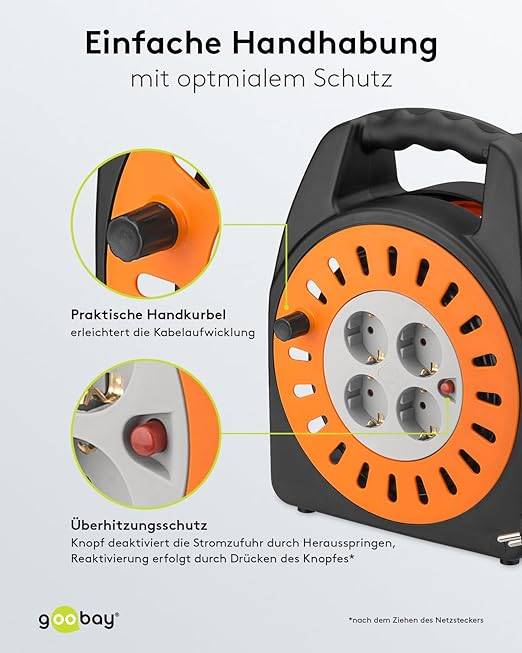 Goobay 71355 Kabeltrommel Kabelbox 4fach Steckdose IP20 Kabelrolle Kabelaufwickler Innenbereich Verlängerungskabel 25m-3