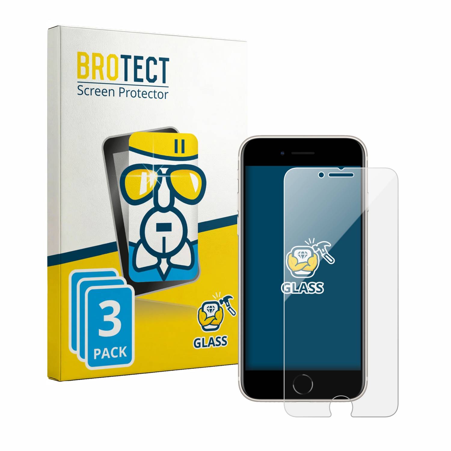 3x BROTECT Schutzglas für Apple iPhone SE 3 2022 Echtglas 9H klar transparent-0