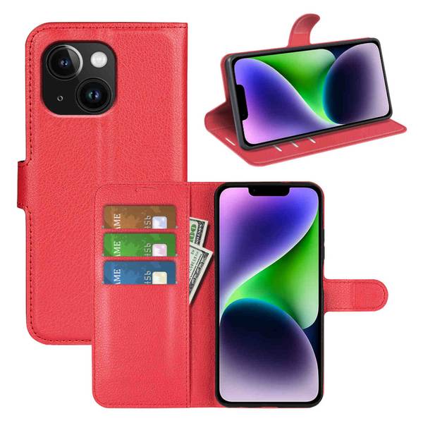 Für Apple iPhone 15 Plus Smart Handy Tasche Rot Etuis Kunst-Leder Hülle Cover Case Book