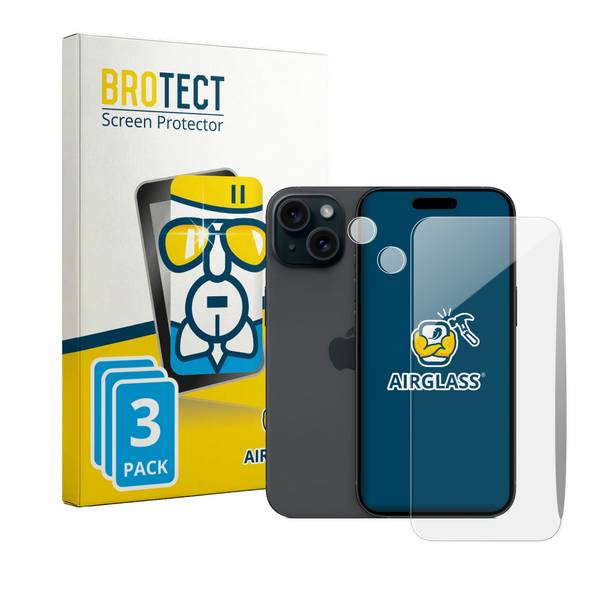 3x BROTECT Schutzglas für Apple iPhone 15 (Display+Kamera) Schutzfolie Panzer Folie Glas Display Schutz klar