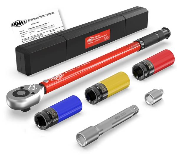 FAMEX 10886-3-RS-KS Drehmomentschlüssel Set 1/2 Zoll (12,5mm) 30-210 Nm - mit Spezial-Einsätze für Radschrauben