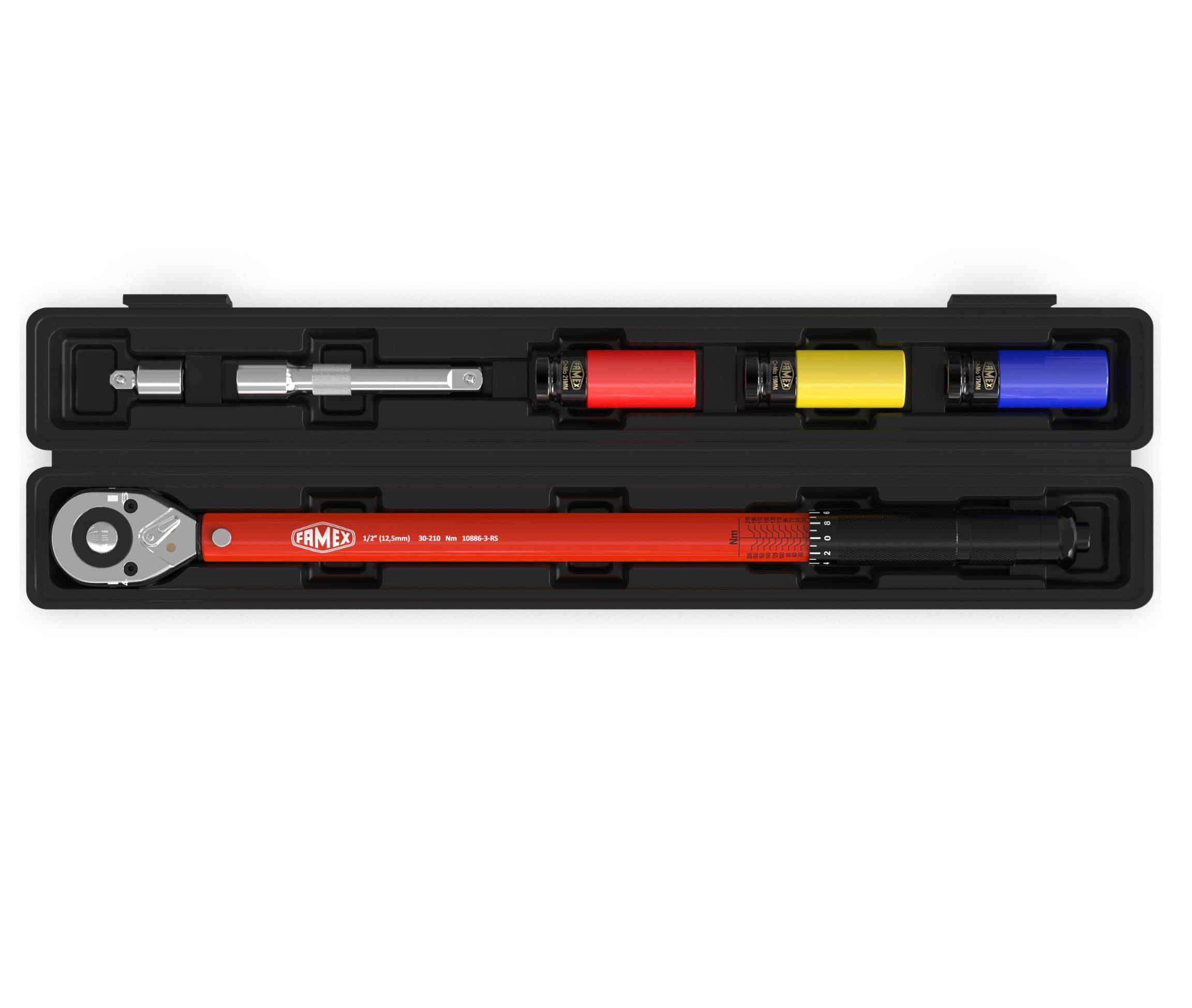 FAMEX 10886-3-RS-KS Drehmomentschlüssel Set 1/2 Zoll (12,5mm) 30-210 Nm - mit Spezial-Einsätze für Radschrauben-4
