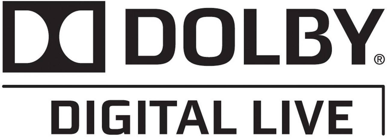 'Dolby Digital Live' Logo mit stilisiertem D-D-Design, schwarz-weißer Text.