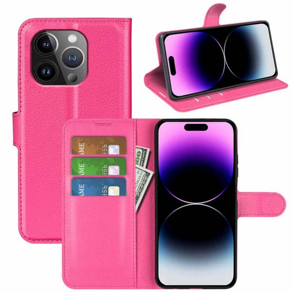 Für Apple iPhone 15 Pro Max Smart Handy Tasche Pink Etuis Kunst-Leder Hülle Cover Case Book