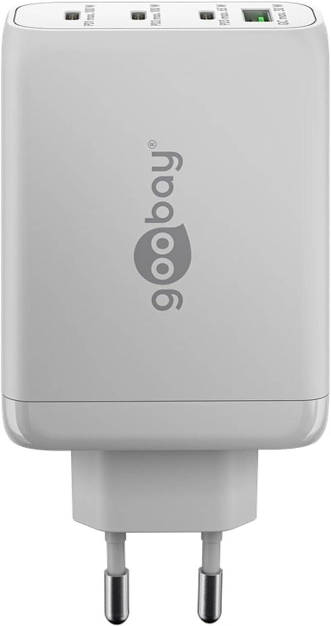 Goobay 65556 USB Netzteil 100W Charger PD & QC, 4 Port Universal Ladegerät, USB-C & USB-A Mini GaN Adapter, Weiß-1