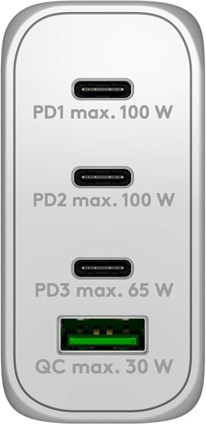 Goobay 65556 USB Netzteil 100W Charger PD & QC, 4 Port Universal Ladegerät, USB-C & USB-A Mini GaN Adapter, Weiß-4