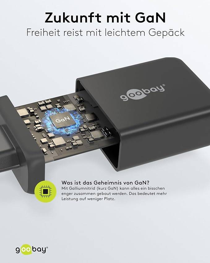 Goobay 65555 USB Netzteil 100W Charger PD & QC, 4 Port Universal Ladegerät, USB-C USB-A Mini GaN Adapter, Schwarz-4