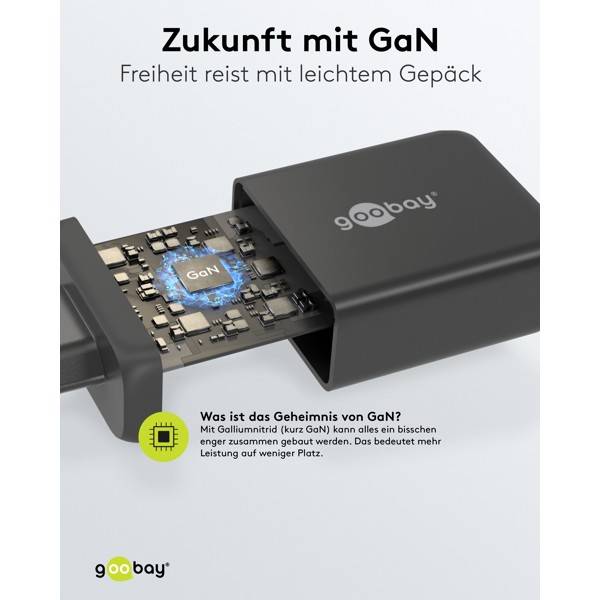 Goobay USB Netzteil 100W Charger PD & QC, 4 Port Universal Ladegerät, USB-C USB-A Mini GaN Adapter, Schwarz-4