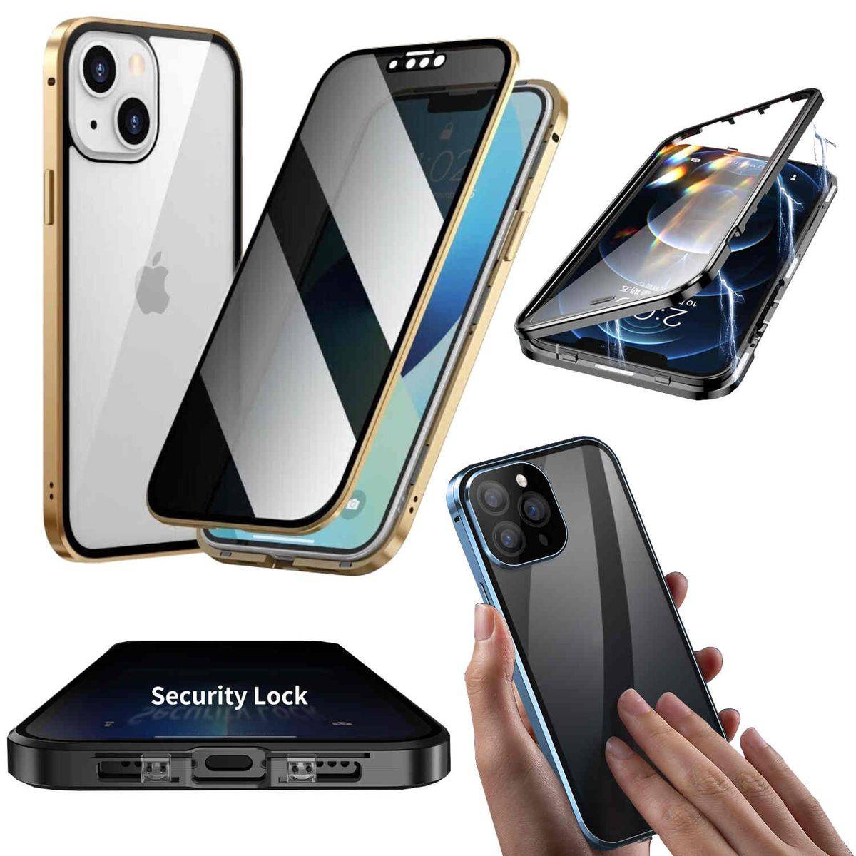 Für Apple iPhone 15 Pro Max Handy Tasche Beidseitiger Magnet Glas Bumper Privacy Case-0
