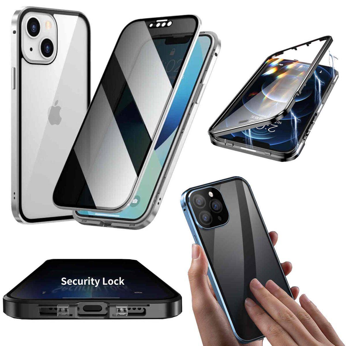 Für Apple iPhone 15 Plus Handy Tasche Beidseitiger Magnet Glas Bumper Privacy Case-0