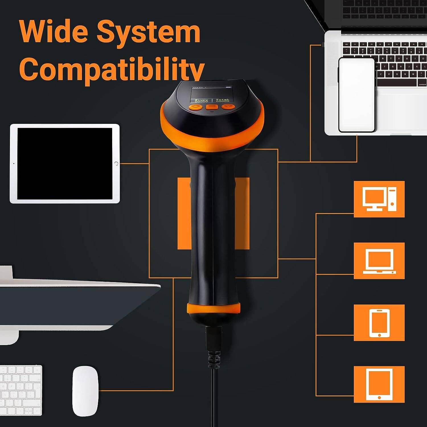 Tera 1D 2D QR Barcode-Scanner Einstellungsbildschirm & Tastenfeld Bluetooth 2.4GHz USB HW0009-5