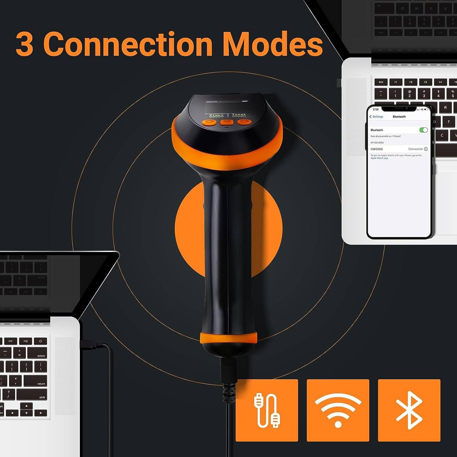 Tera 1D 2D QR Barcode-Scanner Einstellungsbildschirm & Tastenfeld Bluetooth 2.4GHz USB HW0009-2