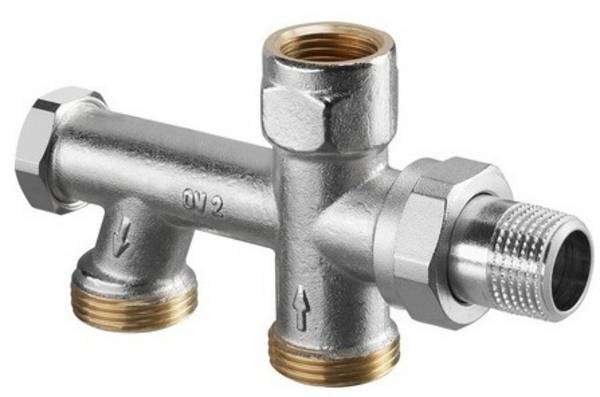 Oventrop Duo Zweirohr-Anschlussstück mit Absperrung, G 3/4" Außengewinde, Abstand 50mm, 1013361
