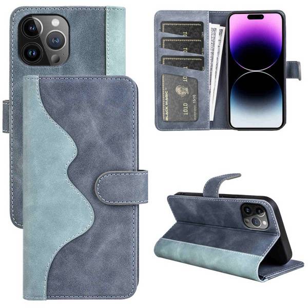Für Apple iPhone 15 Pro Max Design Handy Tasche Blau Etuis Kunst-Leder Hülle Cover