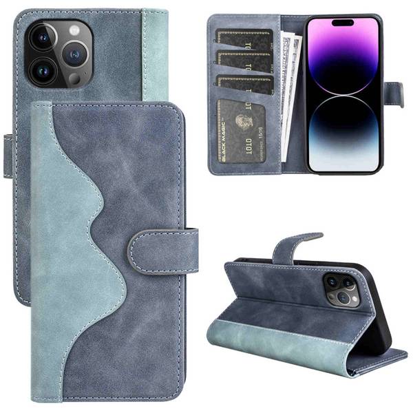 Für Apple iPhone 15 Pro Max Design Handy Tasche Blau Etuis Kunst-Leder Hülle Cover