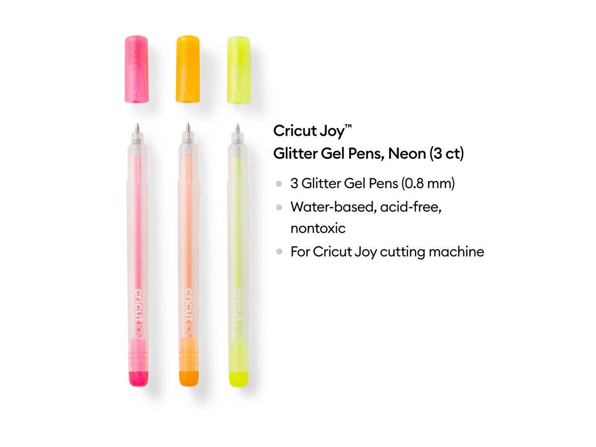 Cricut Joy - Tintenroller - Glitter Neon Yellow, Glitter Neon Pink, Glitter Neon Orange - Dunkel - Geltinte - 0.8 mm (Pa-1