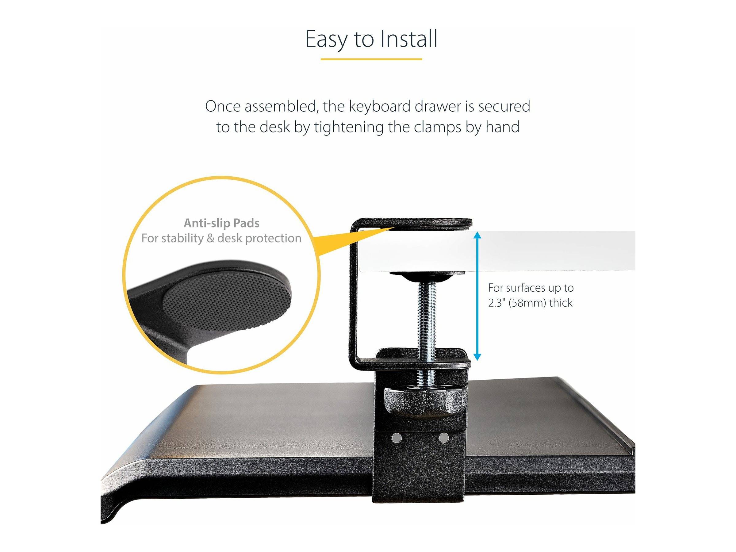 StarTech.com Under-Desk Keyboard Tray, Clamp-on Keyboard Holder, Supports up to 12kg (26.5lb)-3