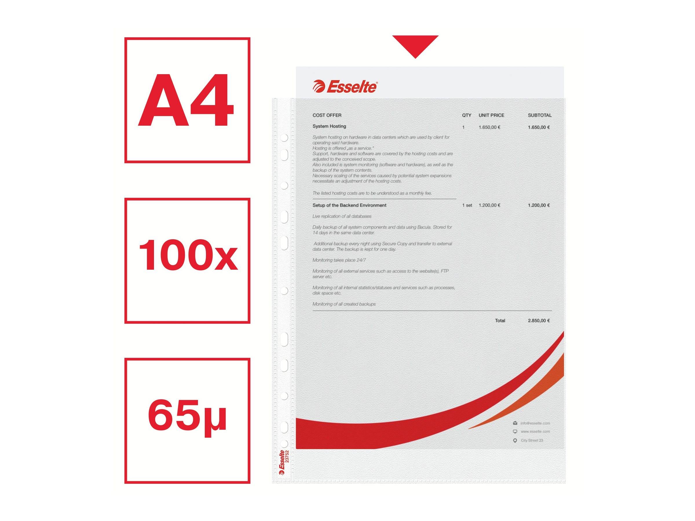 ESSELTE LEITZ - Esselte - Schutzhülle - für A4 (210 x 297 mm) - Kapazität: 30 Blätter (Packung mit 100)-0