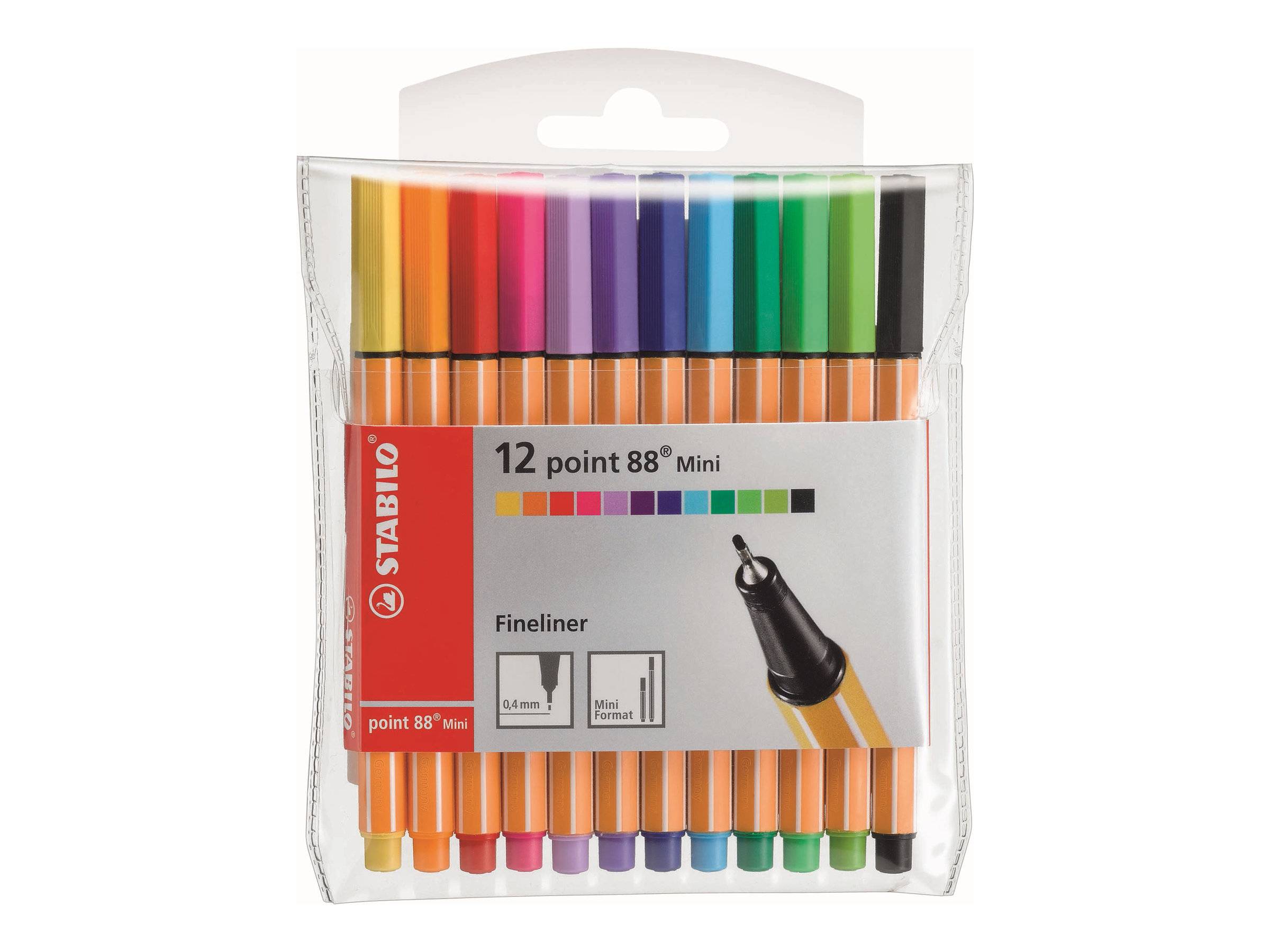 STABILO point 88 Mini - Fineliner - verschiedene Farben - 0.4 mm - fein (Packung mit 12)-0