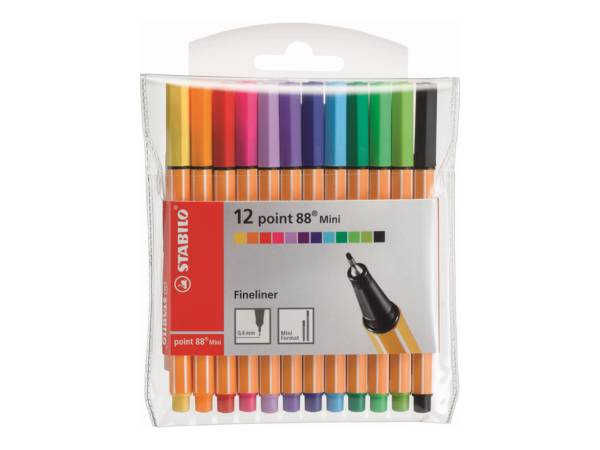STABILO point 88 Mini - Fineliner - verschiedene Farben - 0.4 mm - fein (Packung mit 12)