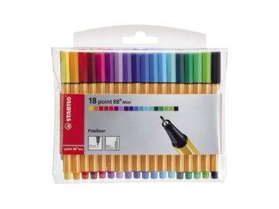 STABILO point 88 Mini - Fineliner - verschiedene Farben - wasserbasierte Tinte - 0.4 mm - fein (Packung mit 18)-0