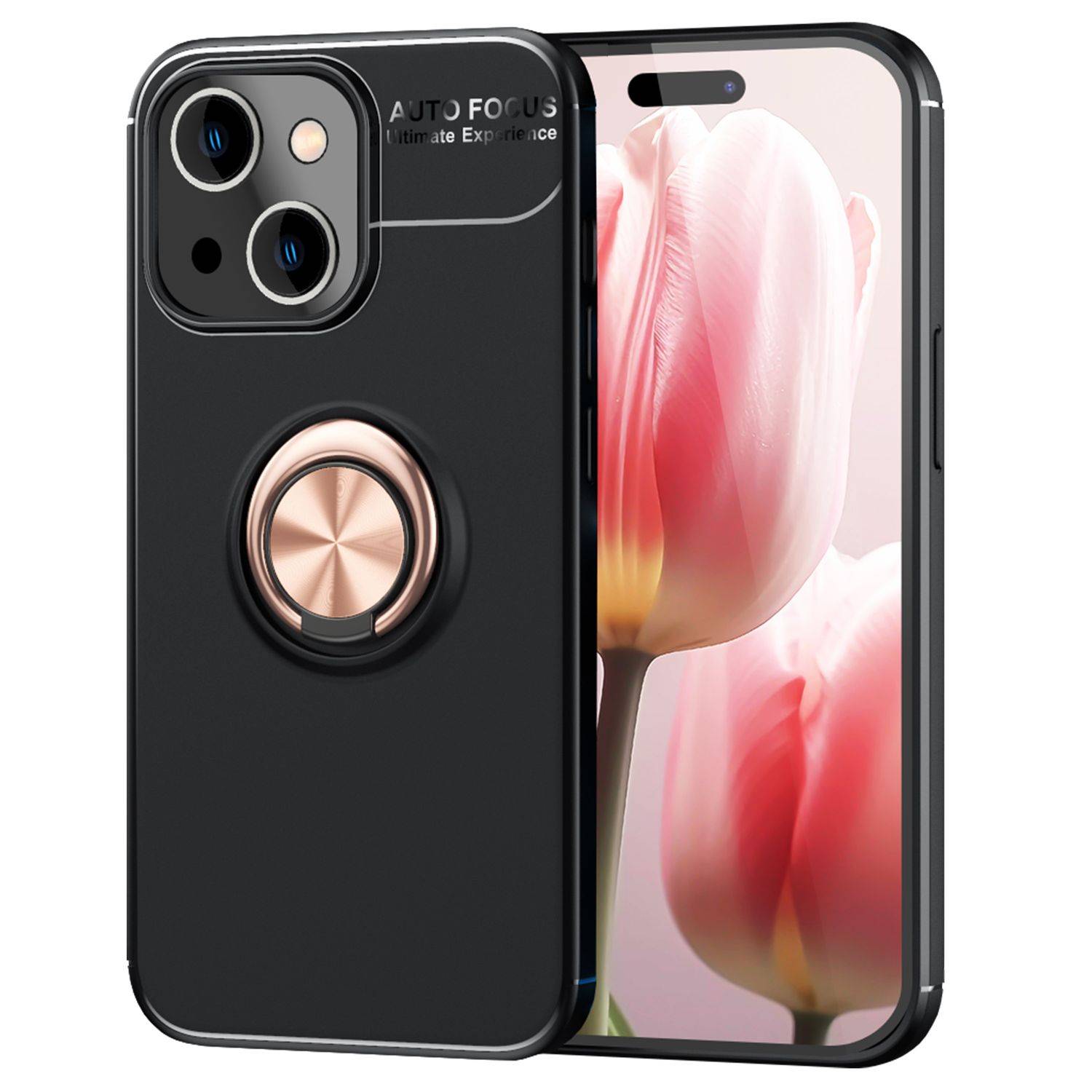 Hülle mit Ring für iPhone 15 Plus Silikon Handyhülle Case Schutz Cover Ringhülle Rose Gold-0