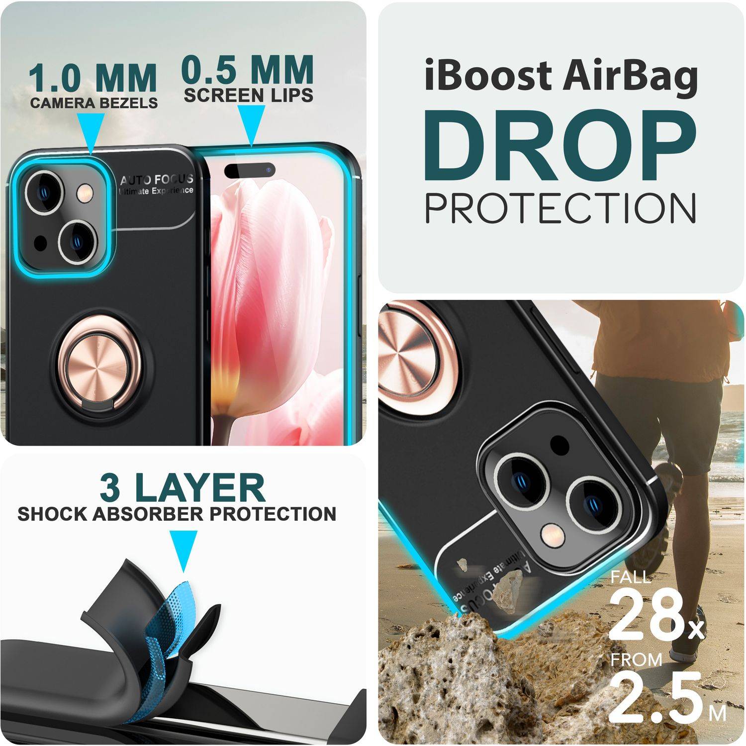 Hülle mit Ring für iPhone 15 Plus Silikon Handyhülle Case Schutz Cover Ringhülle Rose Gold-1