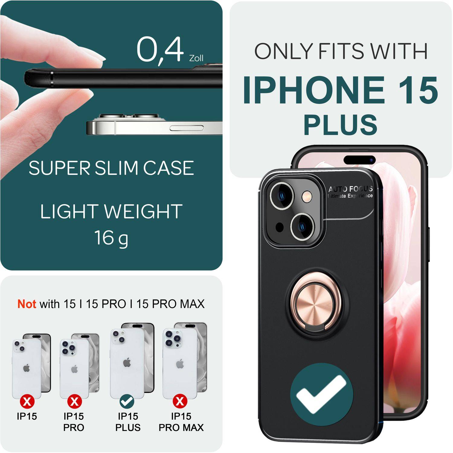 Hülle mit Ring für iPhone 15 Plus Silikon Handyhülle Case Schutz Cover Ringhülle Rose Gold-3