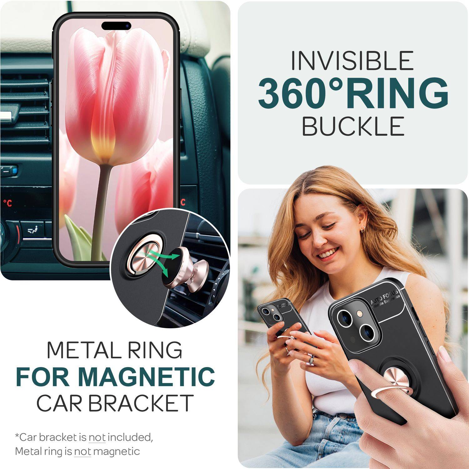 Hülle mit Ring für iPhone 15 Plus Silikon Handyhülle Case Schutz Cover Ringhülle Rose Gold-4